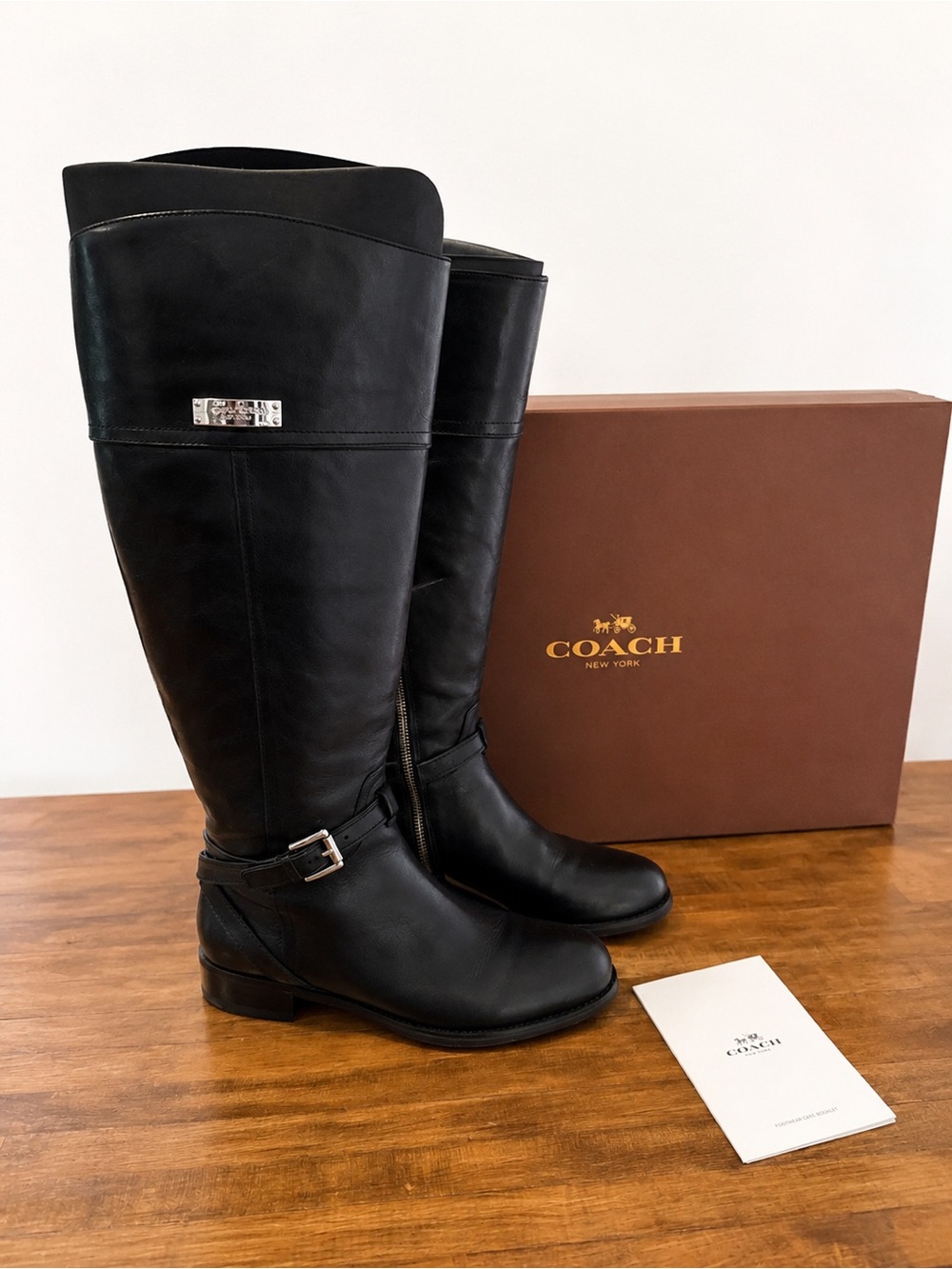 Coach Micha Calf Black Leather Wide Calf Knee High Riding Boots Size 6 New!